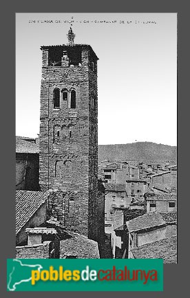 Vic - Catedral. Campanar romànic. Postal antiga