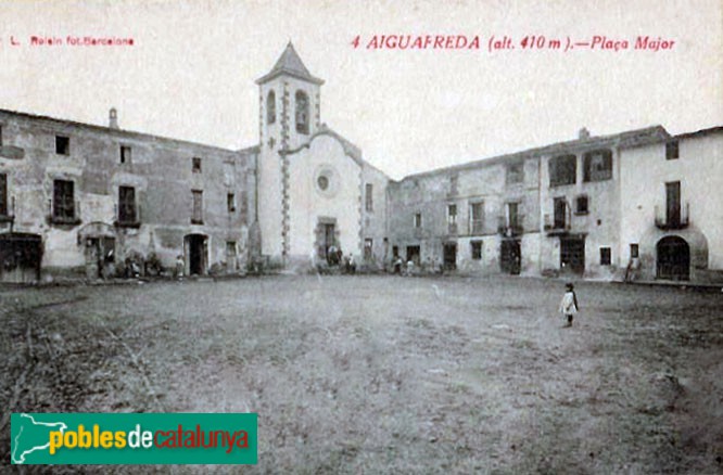 Aiguafreda - Plaça Major. Postal antiga