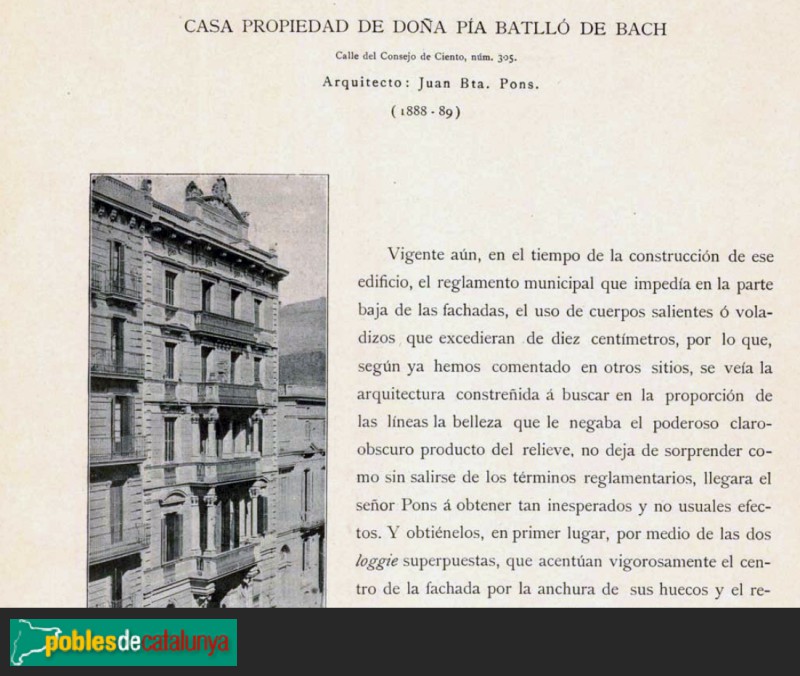 Barcelona - Consell de Cent, 331 (Foto: Arquitectura Moderna de Barcelona, 1897) Barcelona - Consell de Cent, 331
