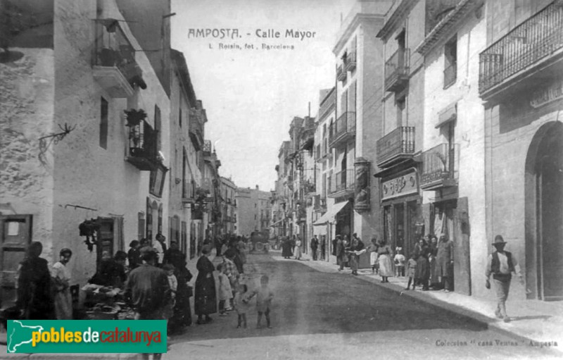 Amposta - Carrer Major. Postal antiga