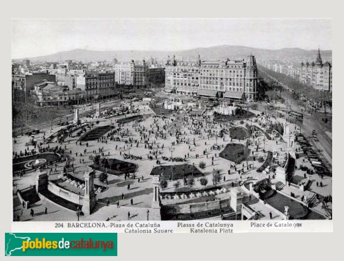 Barcelona - Plaça Catalunya. Postal antiga