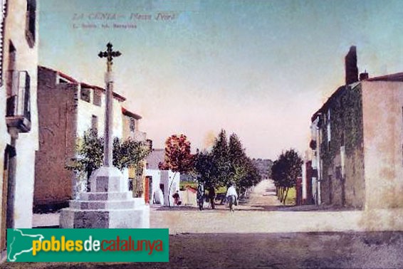 La Sénia - Creu del Prigó, al seu emplaçament original. Postal antiga