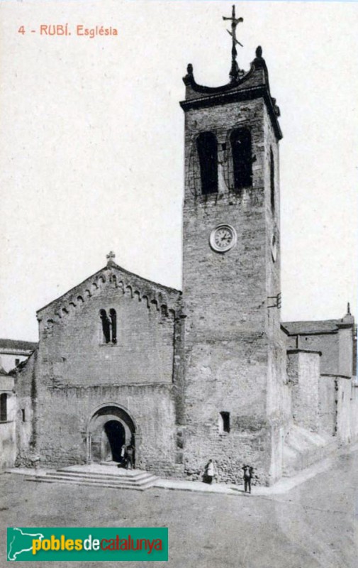 Rubí - Església de Sant Pere. Façana romànica. Postal antiga