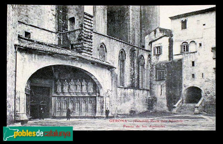 Girona - Catedral. Porta dels Apòstols. Postal antiga