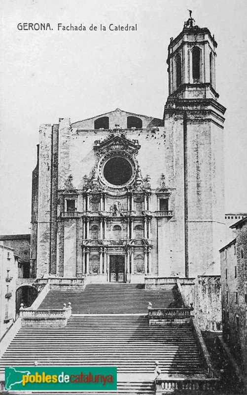 Girona - Catedral. Façana principal. Postal antiga