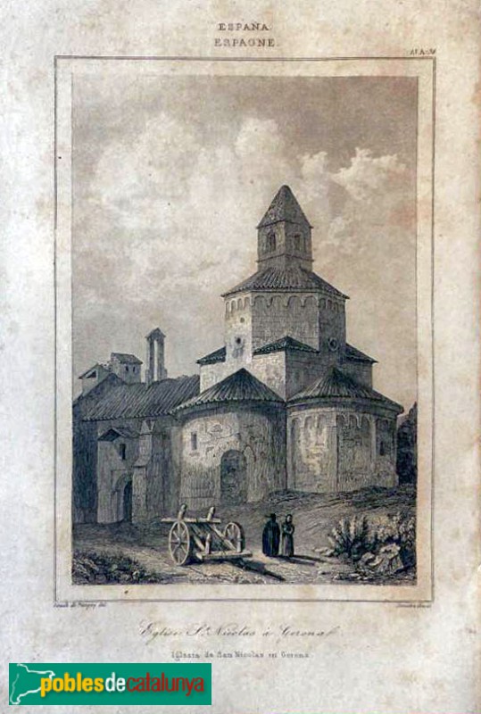 Girona - Església de Sant Nicolau. Gravat del segle XIX