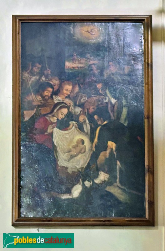 Sant Vicenç de Montalt - Pintura de l'antic retaule. La Nativitat (Foto: Albert Esteves, 2025) Sant Vicenç de Montalt - Pintura de l'antic retaule. La Nativitat