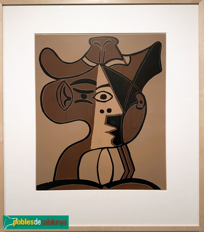 Fundació Palau i Fabre - Pablo Picasso <i>Gran testa de dona amb capell</i> Linòleum, 1962 (Foto: Albert Esteves, 2025) Fundació Palau i Fabre - Pablo Picasso <i>Gran testa de dona amb capell</i> Linòleum, 1962