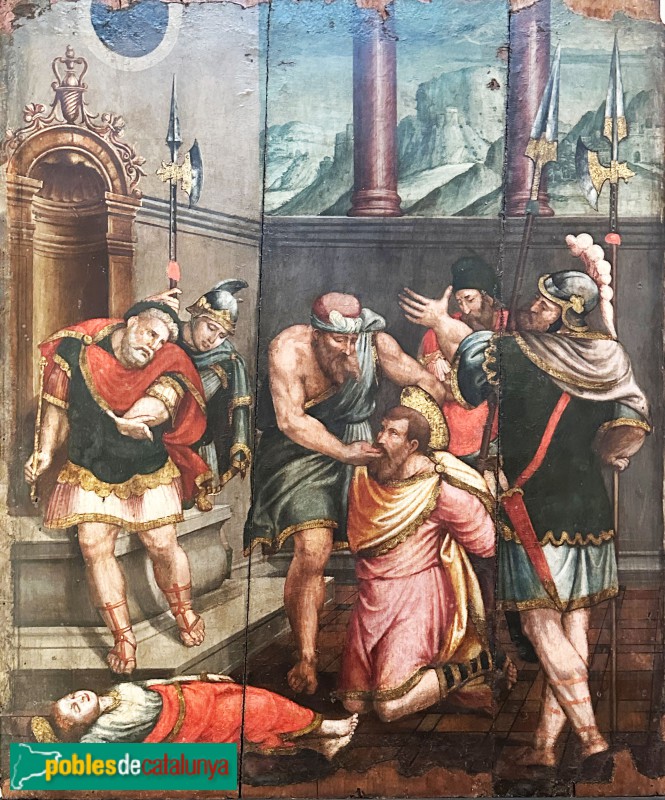 Lloret de Mar - Retaule renaixentista. A sant Romà li tallen la llengua (Foto: Albert Esteves, 2025) Lloret de Mar - Retaule renaixentista. A sant Romà li tallen la llengua