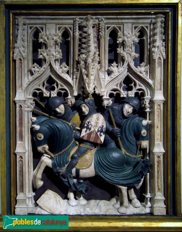 Monestir de Poblet - Sepulcres reials. Relleu amb la cerimònia de córrer les armes, atribuït a Pere Joan. Museu del Llouvre, París Monestir de Poblet - Sepulcres reials. Relleu amb la cerimònia de córrer les armes, atribuït a Pere Joan. Museu del Llouvre, París