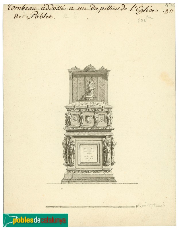 Monestir de Poblet - Sepulcre del rei Alfons el Magnànim. Dibuix de 1801-1803 (MNAC)