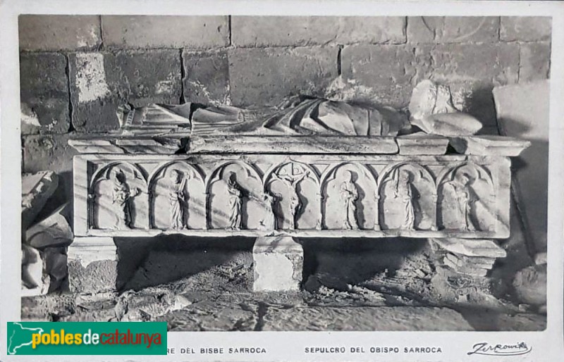 Monestir de Poblet - Sepulcre del bisbe Jaume Sarroca. Postal antiga