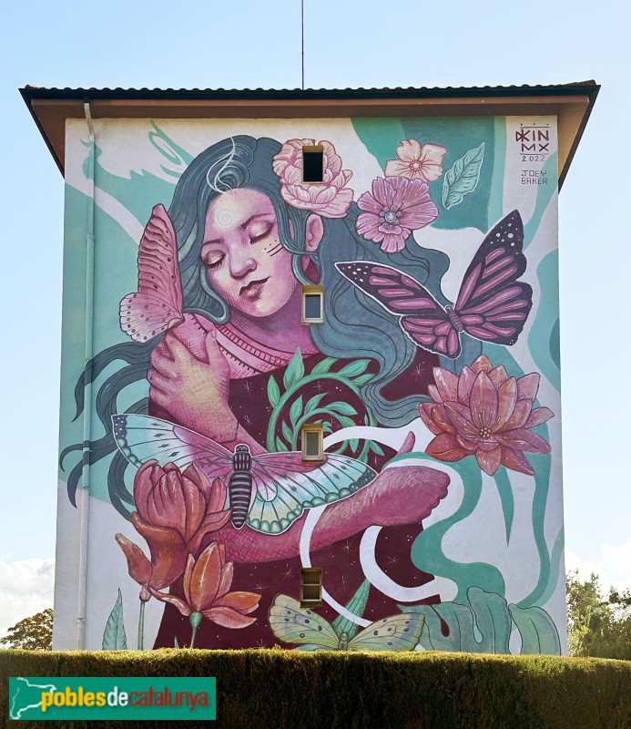 Girona - Mural <i>Dona amb flors i papallones</i>