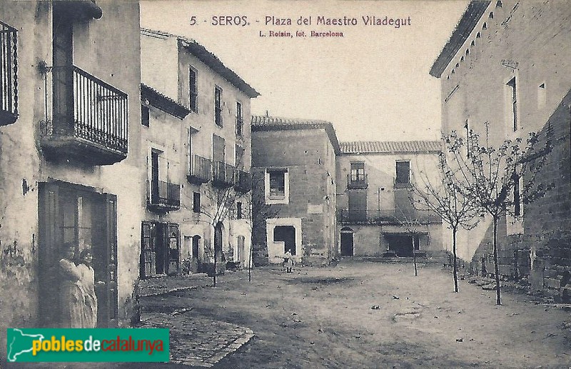 Seròs - Casa Gaspar Ivars, al fons. Postal antiga