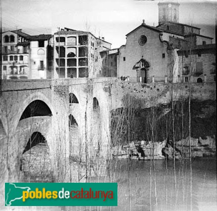 Roda de Ter - Pont Vell i església de Sant Pere (Emili Jové 1910
