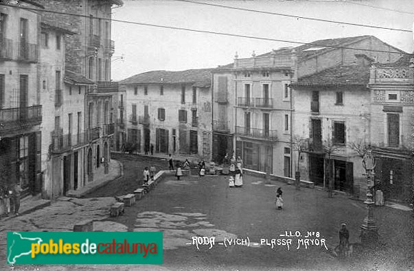 Roda de Ter - Casa Bac de Roda, al fons. Postal antiga